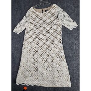 Jax Crochet Lace Mini Dress Womens Sz 14 Ivory Delicate Floral Cocktail Party